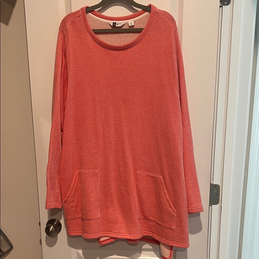 Modern Soul Coral Long-Sleeve Pullover Hoodie with Front Pockets